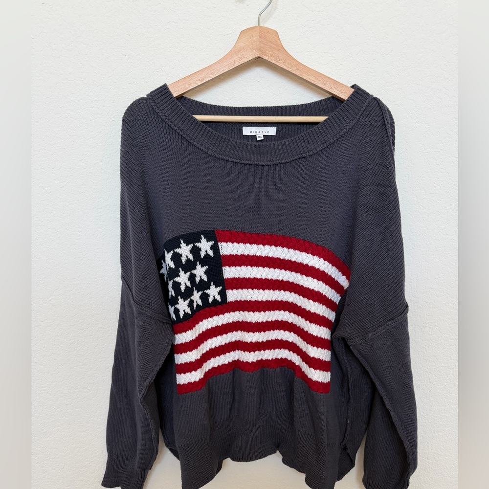 Miracle American Flag Knit Sweater Size M Americana - Picture 2 of 8